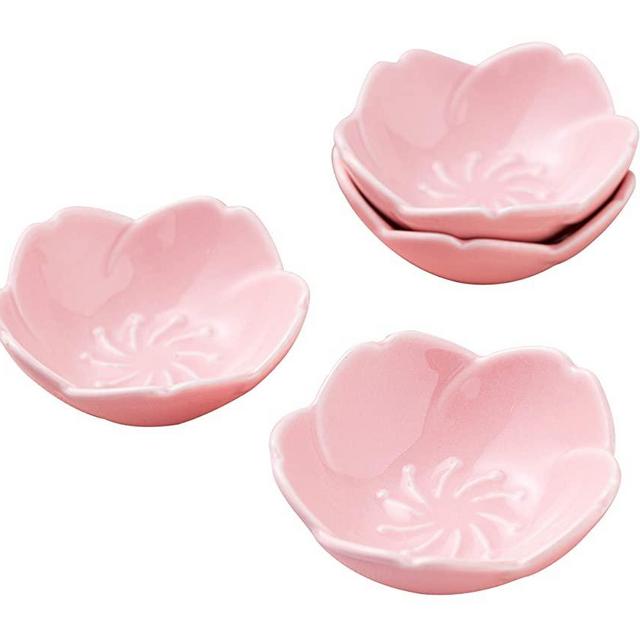 Jusalpha Pink Cherry Blossom Porcelain Sauce Dish, Seasoning Dish, Sushi Soy Dipping Bowl, Dessert Bowl, Appetizer Plates, Serving Dish for Kitchen Home (Set of 4, Pink)
