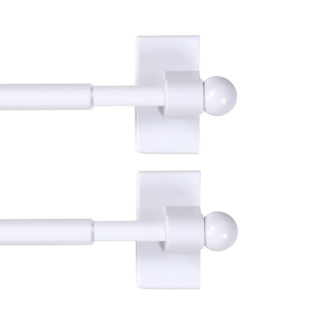 H.VERSAILTEX 2 Pack Magnetic Curtain Rods for Metal Doors Top and Bottom Multi-Use Adjustable Appliances for Iron and Steel Place, Petite Ball Ends, 16 to 28 Inch, 1/4 Inch Diameter, White