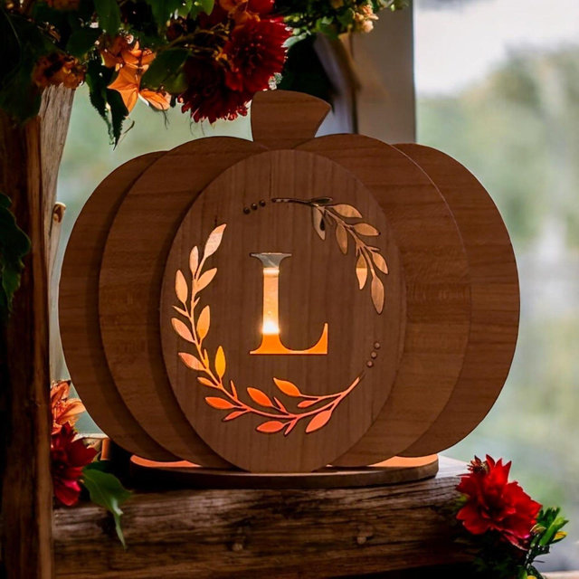 Personalized Fall Pumpkin Tea Light Holder – 3D Wood Monogram Decor
