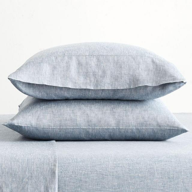 Chambray Belgian Flax Linen Pillowcases Set of 2, Standard