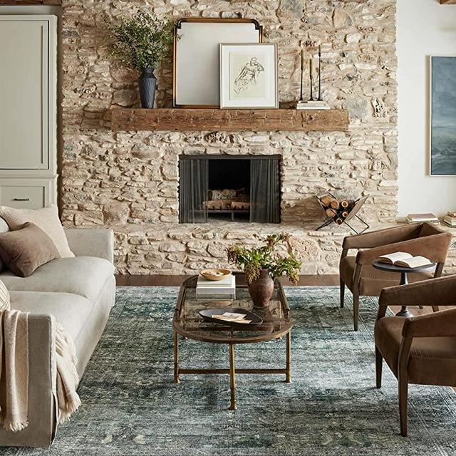 Magnolia Home by Joanna Gaines x Loloi Banks BAN-03 Collection Machine Washable Blue / Lagoon 5'-0" x 7'-6" Area Rug