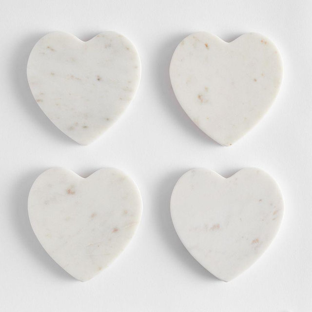 Marble Heart Coasters, Set of 4 - White