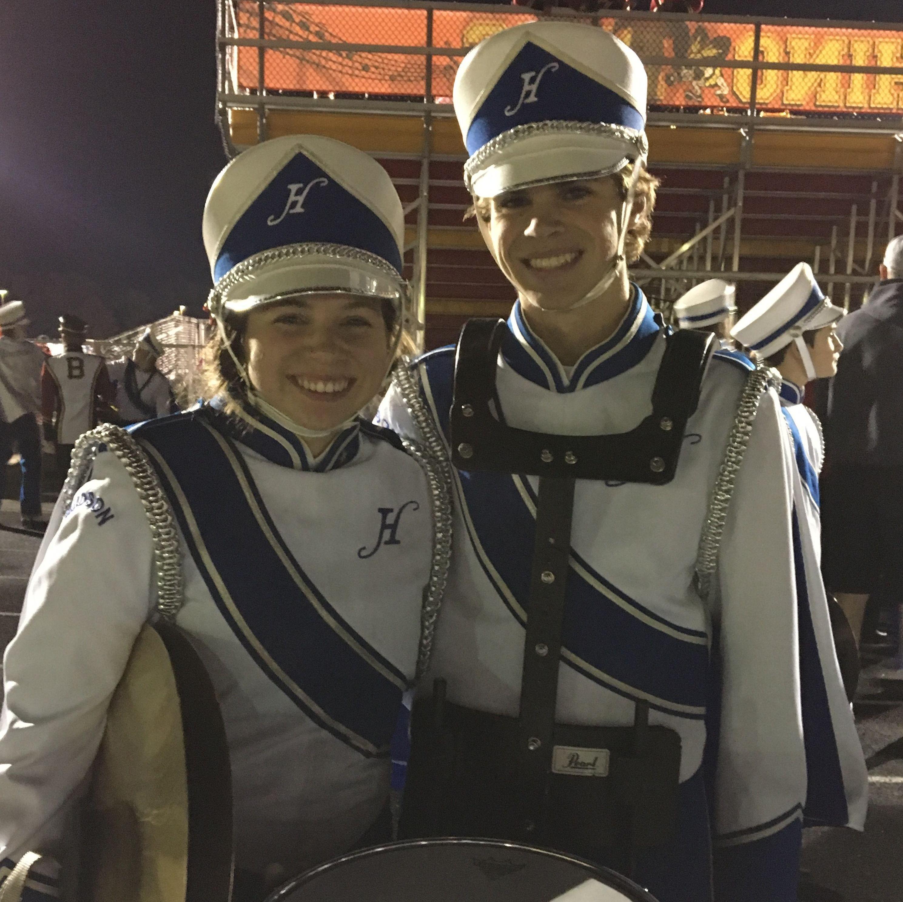 Post drum-off at a high school football game.