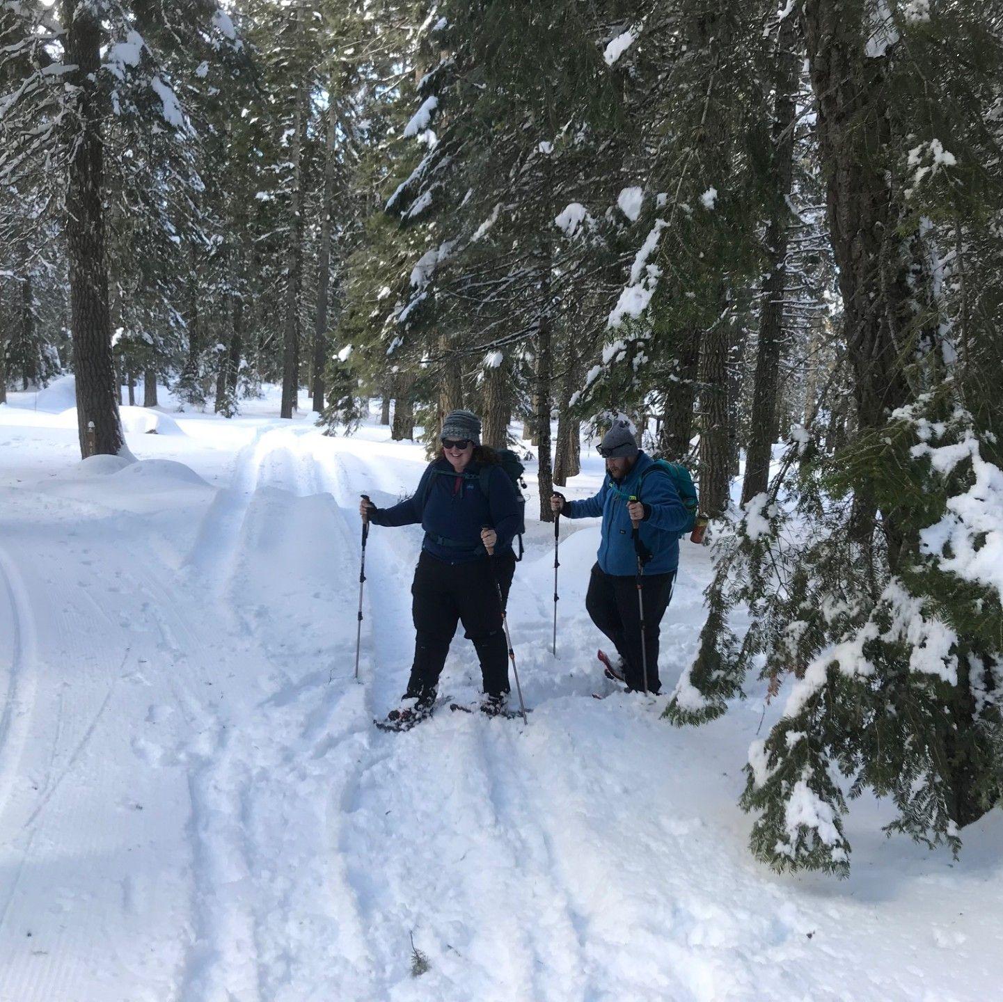 We love to go snowshoeing, one of our dates from our first month together was snowshoeing at Crater Lake.