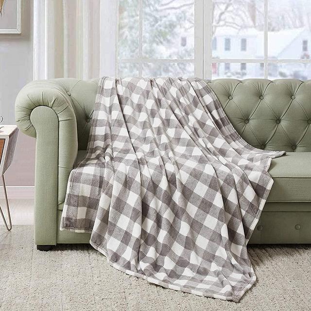 BEDELITE Fleece Blankets Grey and White Buffalo Plaid Twin Size Blankets for Couch & Bed, Cozy Plush Fuzzy Checkered Blanket, Super Soft & Warm Lightweight Throw Blankets for Winter