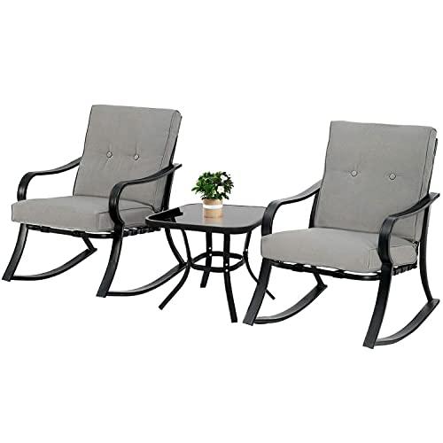 Oakmont outdoor furniture 3 piece bistro deals set rocking chairs and glass top table