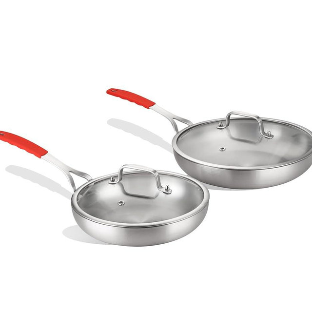 DELARLO Tri-ply Stainless Steel Frying Pan Set with Lid 8" 12" large Skillets Induction Chef's Pan,Pots and Pans Set Kitchen Cookware Set Dishwasher and Oven Safe