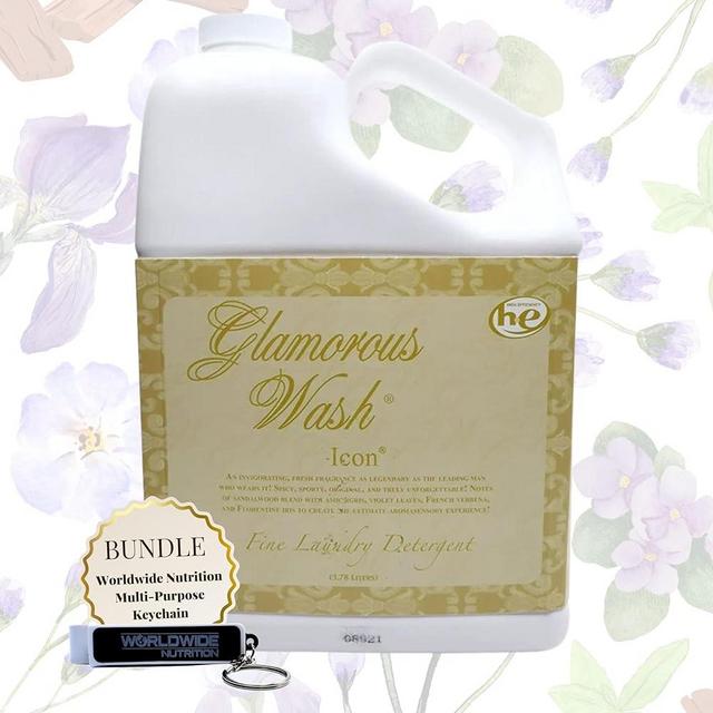 Worldwide Nutrition Bundle, 2 Items: Tyler Candle Company Glamorous Wash Icon Scent Laundry Liquid Detergent - Luxury Liquid Laundry Detergent - 3.78L (1Gal) Container and Multi-Purpose Key Chain