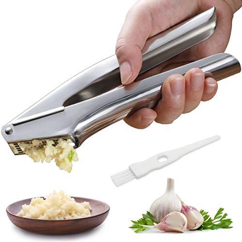 Garlic Press Stainless Steel, Garlic Mincer Tool With Square Hole - Rust Proof, Professional Grade Garlic Crusher - Dishwasher Safe, Garlic Tools Kitchen, Easy Squeeze, Easy To Clean