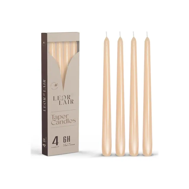 Leor & Lair Beige Taper Candles - 4 Pack - 10" Tall Candlesticks for Dinner & Home Decor