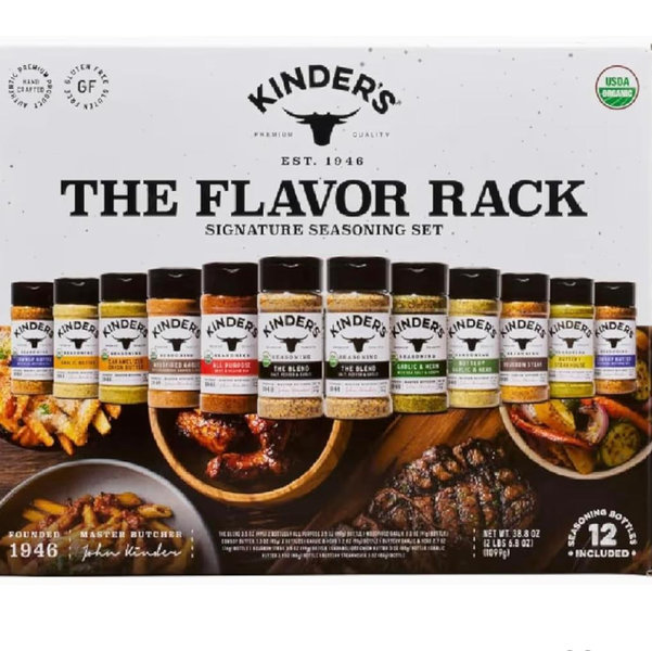 Kinder’s Organic The Flavor Rack Seasoning Set | 12 Premium Signature Blends | No MSG, No Artificial Flavors | 38.8 oz Value Pack