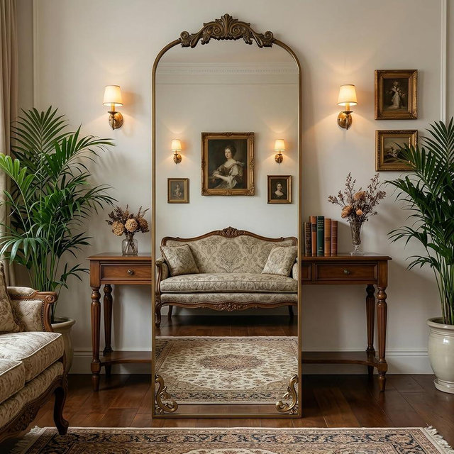 HARRITPURE Vintage Full Length Mirror - 64"x21" Arched Large Floor Standing Mirrors, Baroque Carved Aluminum Frame for Bedroom, Living Room, Entryway,Bronze