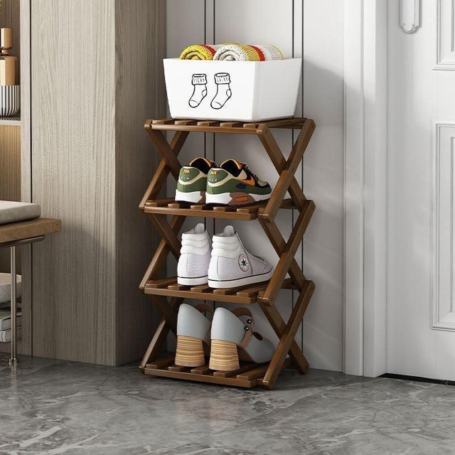 XZXWZX Shoe Rack, Bamboo Foldable Shoes Organizer Free Standing Shelf for Entryway, Closet, Bedroom, Hallway, | Natural | Functional | Multifunctional Shoe Rack (Brown Color) 4 Layers