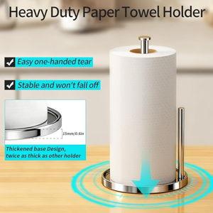 Paper Towel Holder Countertop, Standing Paper Roll Holder with Anti Slip Weighted Base, Stainless Steel Freestanding Paper Towel Holder for Kitchen, Chrome