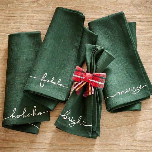 Holiday Sentiment Organic Cotton Napkins, Set of 4 - Pine