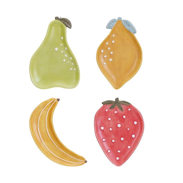 Creative Co-Op Stoneware Fruit Plate Set, Multicolor, Set of 4