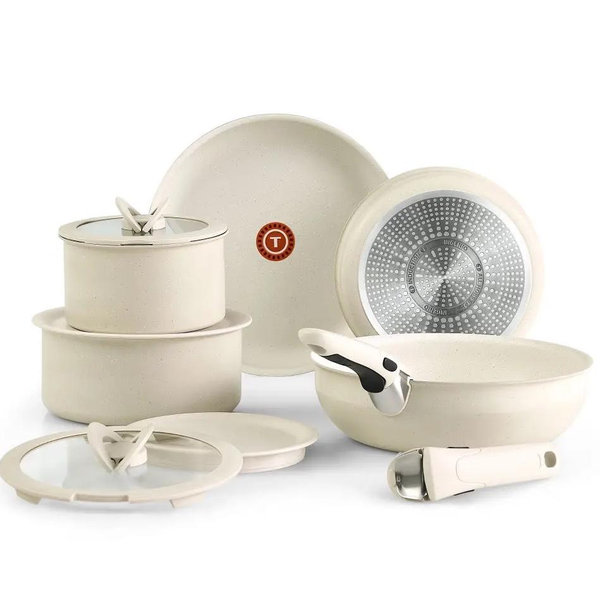 Ingenio Essentials, 11 Piece Pots and Pans nonstick Cookware Set, Beige Granite Induction