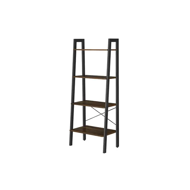 VASAGLE 4-Tier Ladder Shelf Wall Ladder Bookshelf Bookcase Furniture Storage Rack Shelves, Dark Brown and Black