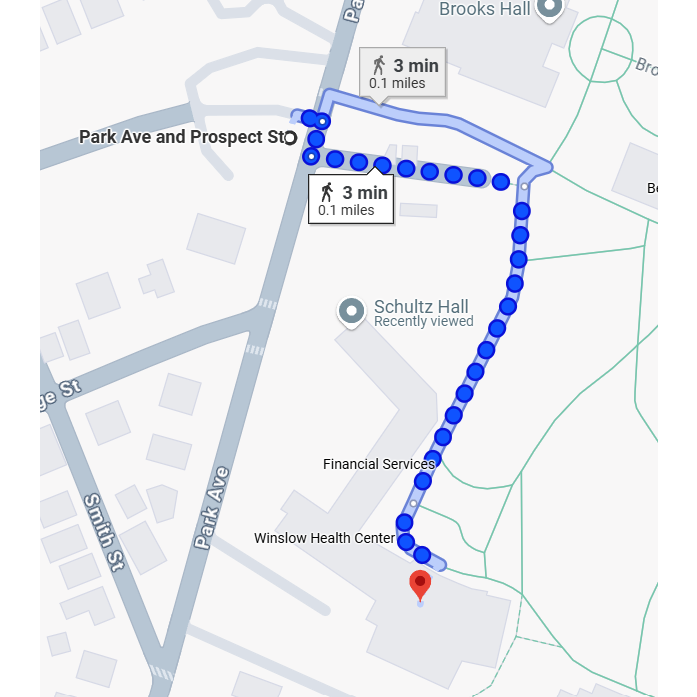 Directions from the parking lot to the reception hall