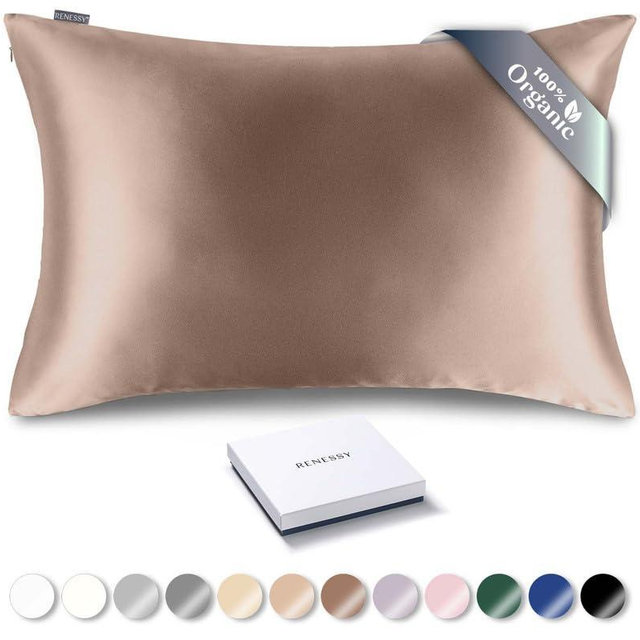 RENESSY Organic Silk Pillowcase - 100% Organic Mulberry Silk, 22 Momme, Naturally Hypoallergenic, Promotes Hair and Skin Health, 1 Piece (Queen Size 20x30 Inches, Warm Taupe)