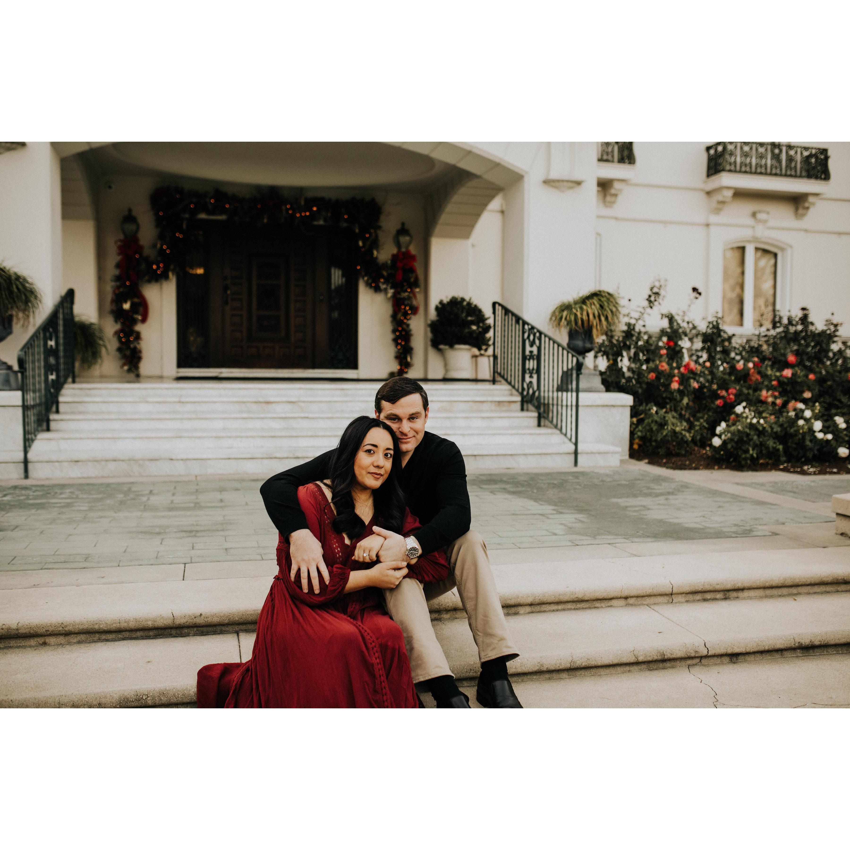 On the front steps of the former Wrigley Mansion during our engagement shoot!