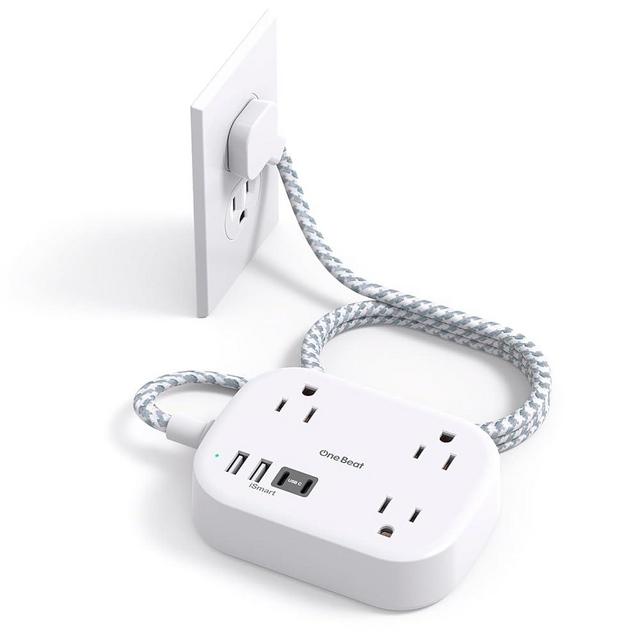 Travel Power Strip, Cruise Ship Essentials with USB C, Flat Plug Extension Cord with 3 Outlets 4 USB Ports(2 USB C), 5 ft Desk Wall Outlet Extender, Non Surge Protector for Cruise, Dorm Room, ETL