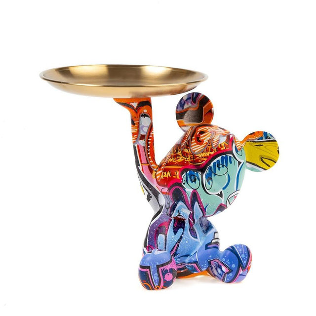 Coniuty Key Holder Bowl Tray for Office Desk, Decorative Animal Bear Sculpture Home Decor Statue, Storage Tray for Entryway Table (Graffiti)