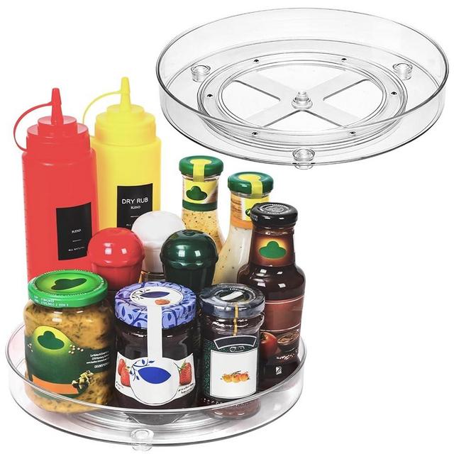 Optish 2 Pack Lazy Susan Organizer, 9.5 Inch, 10.7 Inch Lazy Susan Turntable for Cabinet, Turntable Organizer for Pantry Organizers and Storage, Non-Skid Fridge Organizer