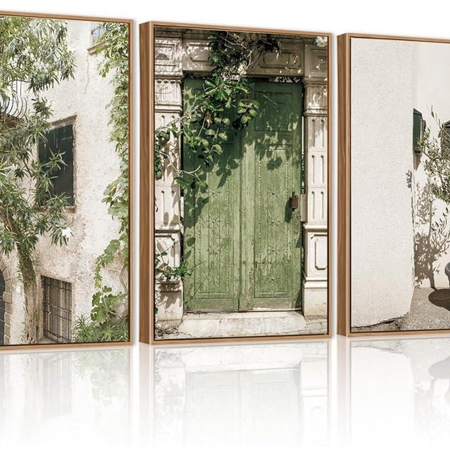 CHDITB Vintage Italy City Framed Wall Art, Nature Botanical Olive Green Wall Decor, Rustic Italian Landscape Painting, Modern Minimalist Country Art Prints for Living Room, Bedroom, Office 24"x36"x3