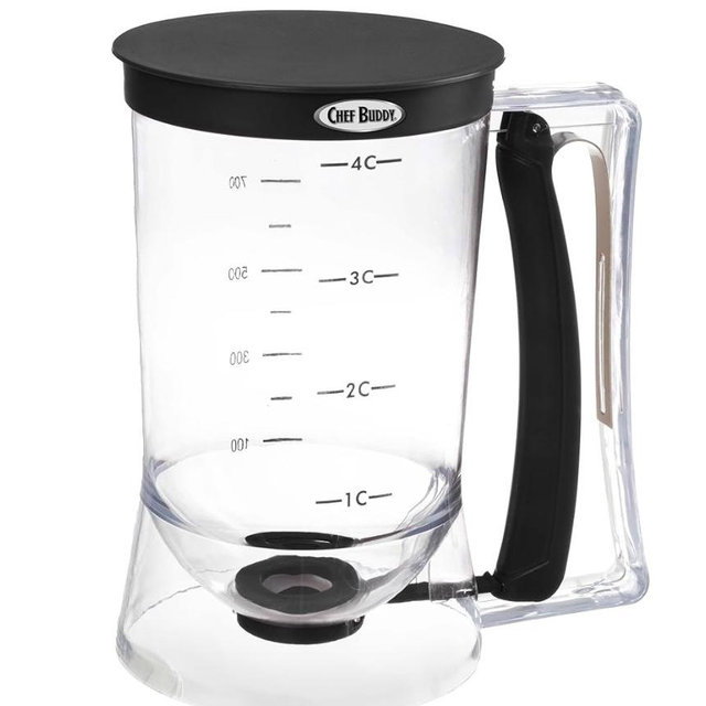 Pancake Batter Dispenser - 4-Cup Batter Dispenser with Squeeze Handle for Pancakes, Waffles, Muffins, and Crepes - Baking Tools by Chef Buddy (Black)