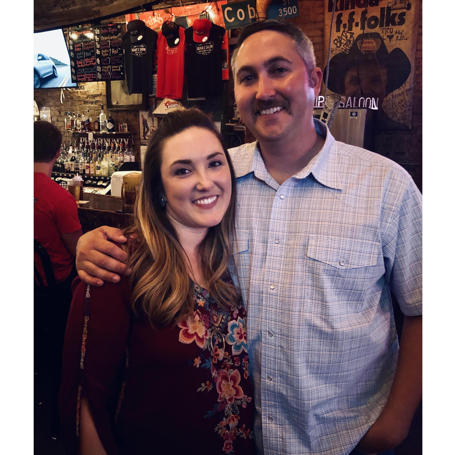 Taken in the very spot we met, almost a year later, at Adair's Saloon in Dallas. TX