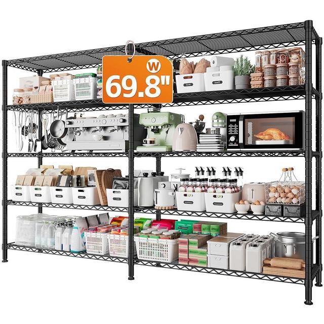 REIBII 1600LBS Storage Shelves Metal Shelving 5 Tier Wire Shelving Unit, 69.8" W Pantry Shelves Kitchen Shelves Adjustable Wire Shelf for Garage Storage Shelves, 69.8" Wx15.8 Dx72.4 H, Black