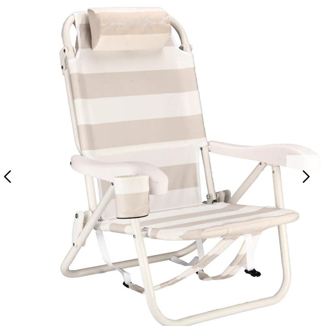 Thick Stripe Reclining Backpack Beach Chair Taupe