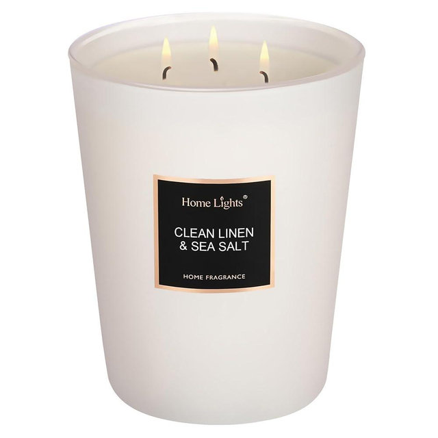 HomeLights Scented Candles - Large Jar Aromatherapy, Natural Soy Wax, 130 Hour Long Burning, Clean Linen & Sea Salt