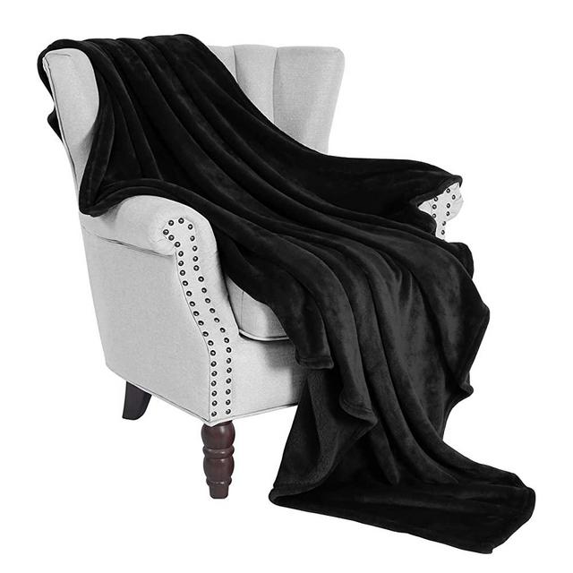 Exclusivo Mezcla Large Flannel Fleece Velvet Plush Throw Blanket - 50" x 70" (Black)