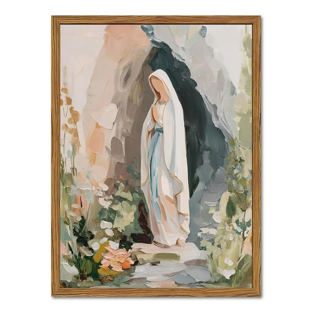 Framed Virgin Mary Wall Art, Catholic Our Lady Wall Decor Paintings, Christian Pictures Canvas Prints Artwork Religious Home Decor for Living Room Bedroom Prayer Room 16x24 inch