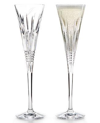 (Letter T) Lismore Diamond Script Monogram Toasting Flute Pair