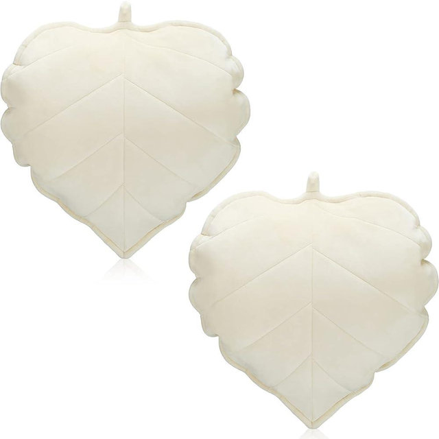 2 Pieces Leaf Shaped Throw Pillow Cushion 20 x 20 Inch 3D Leaf Shaped Throw Pillow Leaves Sofa Throw Pillow Cushion Plant Pillow Home Decoration for Car Bedroom Sofa Couch Living Room (Cream White)