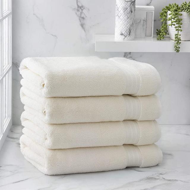 Welhome Cotton Rayon from Bamboo Towels (Cream) - Set of 4 Bath Towels -Soft & Fluffy -Highly Absorbent -Fade Resistant - Durable - Machine Washable