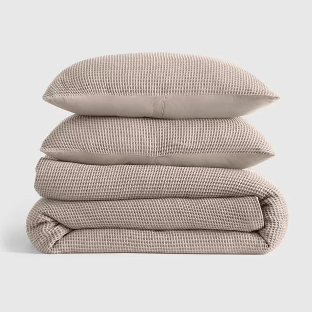 Organic Waffle Duvet Cover Set in Dove (King)