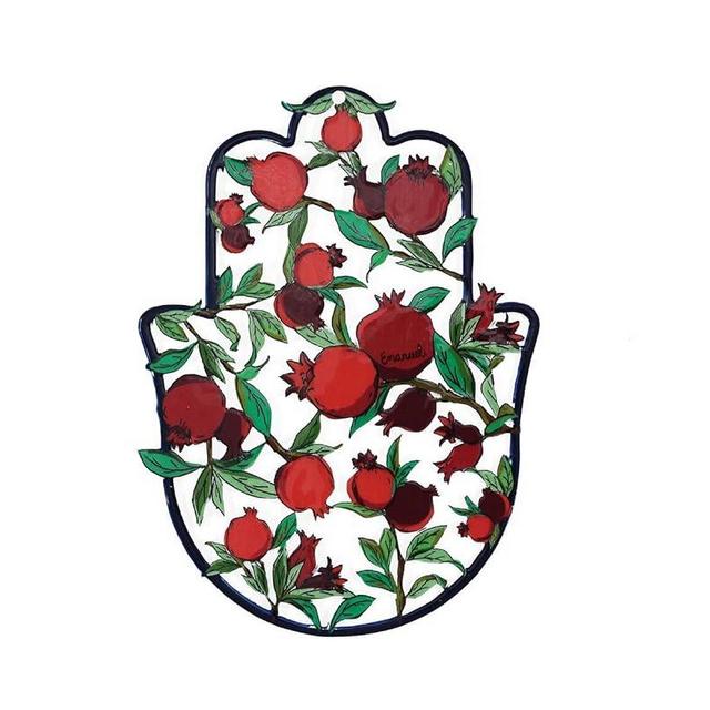 EMANUEL Yair Metal Hamsa Wall Decor Good Luck Home Blessing Judaica Art Gift (Medium (6.7' X 5'), Pomegranates)