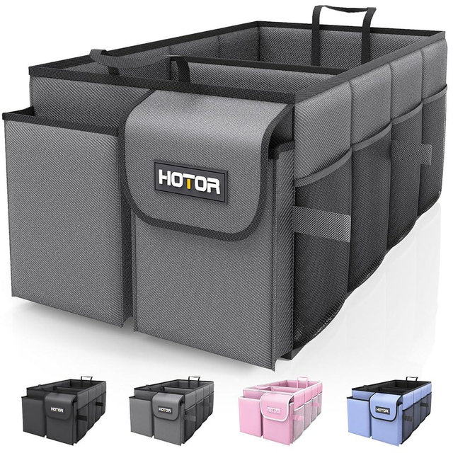 HOTOR Trunk Organizer for Car - Car Organizer, Foldable Trunk organizer for SUVs & Sedans, Sturdy Car Organization for Car Accessories, Tools, Sundries, Grey, 2 Compartments, 21.3"×12.6"×10.6"