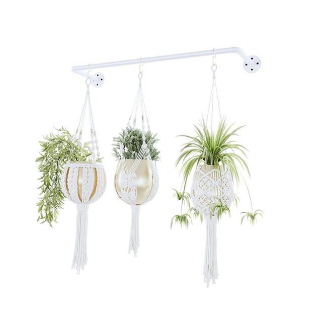 Bamworld Hanging Planters for Indoor Plants Plant Hanger Indoor Hanging Plant Holder Window Plant Shelves Metal Rod(Pot&Plant Not Included) 36.2in White