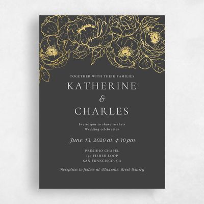 Black Floral Wedding Invitation - Rooftop Bloom Foil