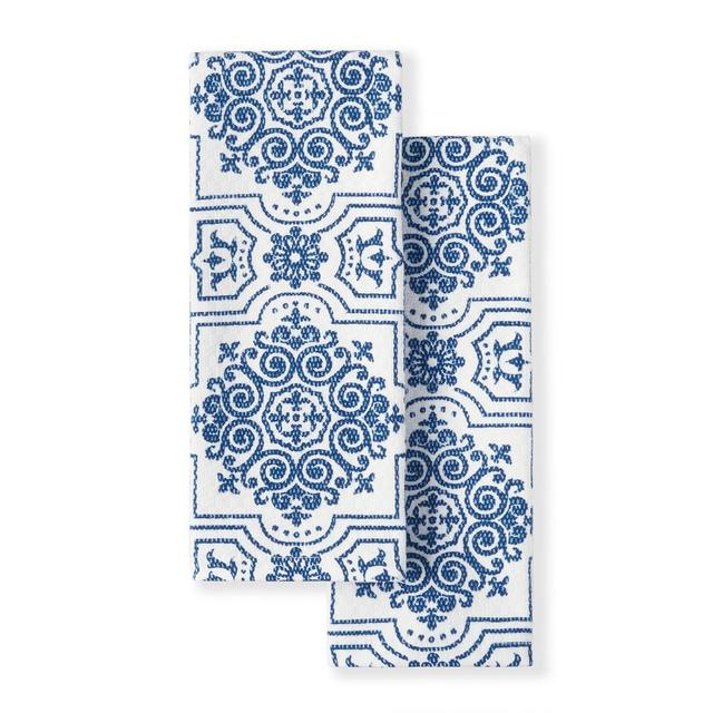 Martha Stewart Strie Medallion Dual Purpose Kitchen Towel 2-Pack Set, 16" x 28"