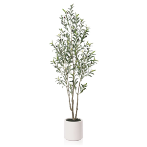 LOMANTO Artificial Olive Trees, 6 ft Tall Fake Olive Trees for Indoor, Faux Olive Silk Tree, Large Olive Plants with White Planter for Home Decor and Housewarming Gift, 1 Pack