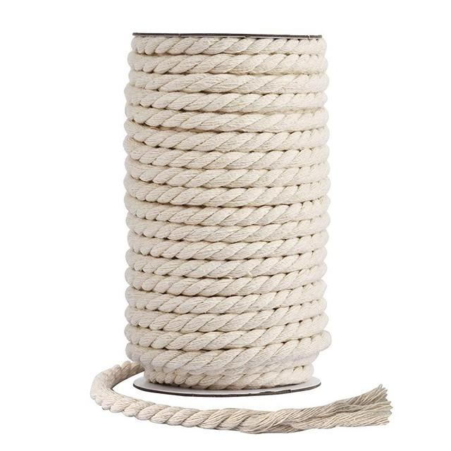 Hdviai Macrame Rope - Natural Unbleached Cotton Rope - 3 Strand Twisted Cotton Cord for Wall Hanging，DIY Craft Making，Plant Hangers，Knotting Decorative Projects (8mm x 20 Yards)