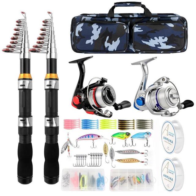 Telescopic Fishing Rod Reel Combo 2PCS 6.89FT Collapsible Fishing Pole Spinning Reel Lures Accessories with Fishing Bag Portable Fishing Rod Kit for Saltwater Freshwater Travel Fishermen Gift