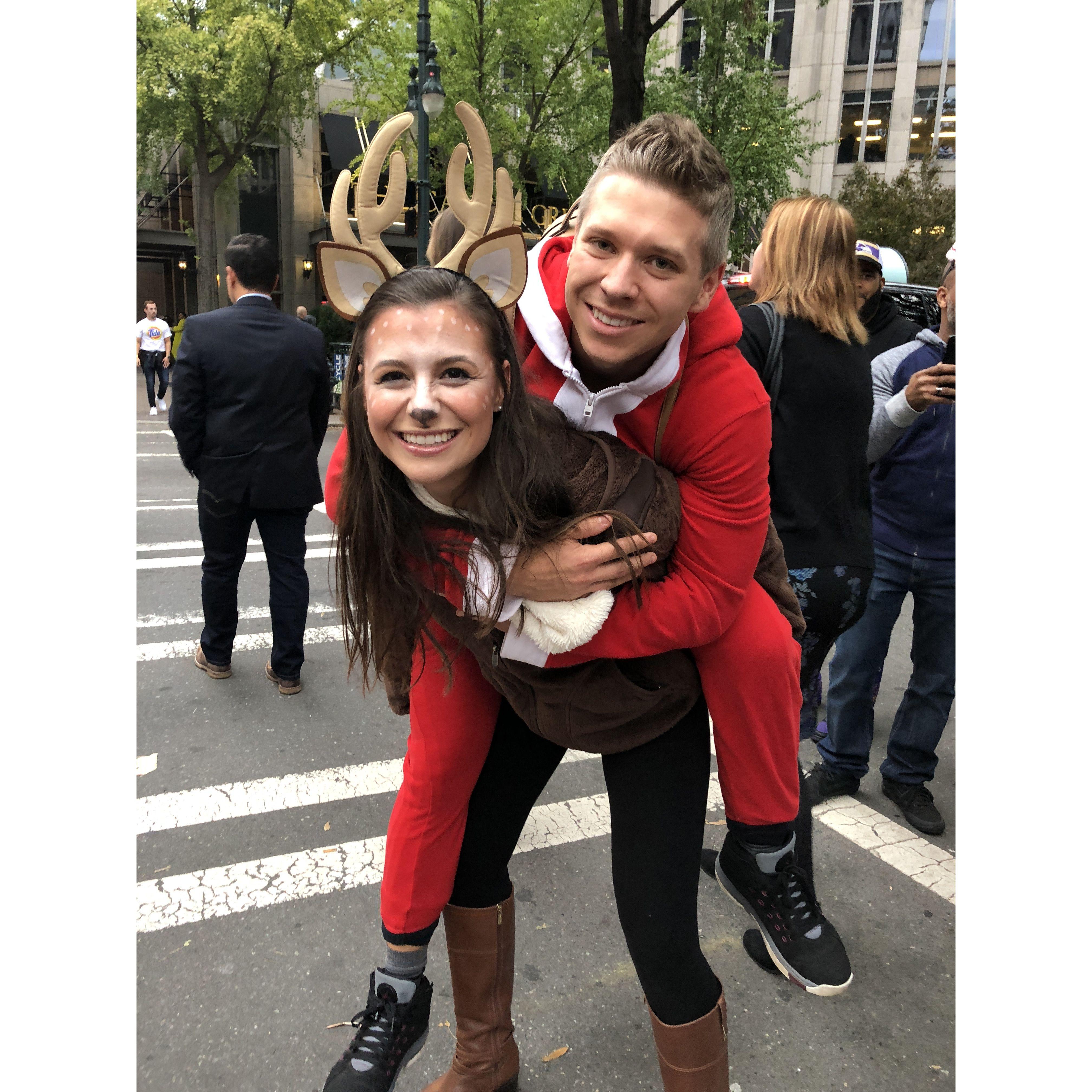 Our first Halloween, as Santa and Vixen - Charlotte, 2018