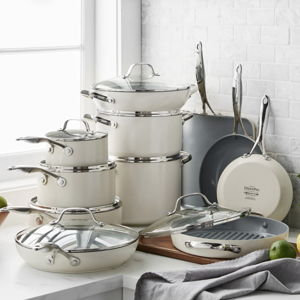 Valencia Pro Ceramic Nonstick 19-Piece Cookware Set | Cream